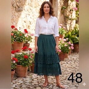 Boden Forest Green Tiered Maxi Skirt